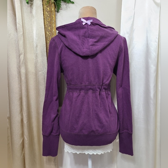 ♡ Y2K ♡ Aeropostale Purple Waist Tie Double Zip Hooded Babydoll Jacket Hoodie - Picture 6 of 9